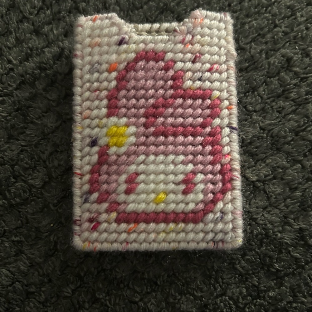 Handcrafted Hello Kitty Pink Cross-Stitch  Credit/gift Card Sleeve